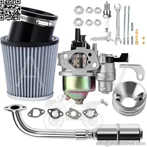 Carburetor Racing 212cc Performance Kit with Air Filter Exhaust Pipe for 212cc Predator Engine Performance Parts 196cc 6.5HP GX160 BT200x CT200u Predator 212 Stage 2 Kit Go Kart Mini Bikes Silver