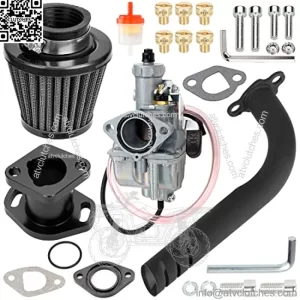 Racing Carburetor Exhaust Pipe with Intake Manifold 38mm Main Jet Kit for Non Hemi Predator 212cc 6.5hp Engine GX160 CT200U 196cc Baja MB200 KT196 Gas Mini Bike Go Kart Black
