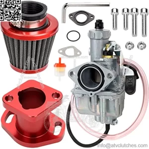Performance VM22 26mm Carburetor Carb for Predator 212cc 196cc Coleman CT200U BT200X Mini Bike KT196 Go Kart GX160 GX200 6.5hp Clone Engine with 38mm Air Filter Intake Manifold Stage 1 Kit Red