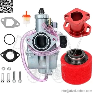 VM22 Racing 26mm Performance Compatible with Mikuni Go Kart Clone Motor Carburetor Mainfold CNC Intake Inlet Pipe Air Filter for Predator 196cc KT196 212cc GX160 GX200 CT200U Engine Mini Bike Red