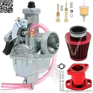 VM22 26mm Carburetor Kit for Mikuni Performance Predator 212cc GX160 GX200 CT200U 196cc KT196 Pit Dirt Bike Mini Bike with 38mm Air Filter Intake Mainfold Idle Adjuster Screw Mixture Screw Kit