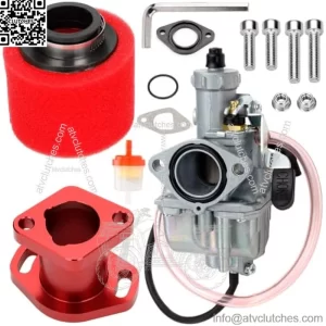VM22 Racing Performance Mikuni Carburetor Carb Mainfold Intake Inlet Pipe Air Filter Fit for Predator 212cc 212cc Mini Bike Go Kart GX200 196cc Engine Honda Clones Go Kart Motor (Red)