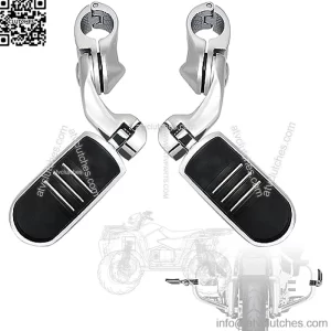 1.25" Highway Footpegs,Short Angled Adjustable Highway Pegs w/Mount for Harley Touring Street Glide Electra Glide Road King Softail CVO Dyna Trike VRSC Sportster w/1-1/4" Engine Guard,Chrome#3