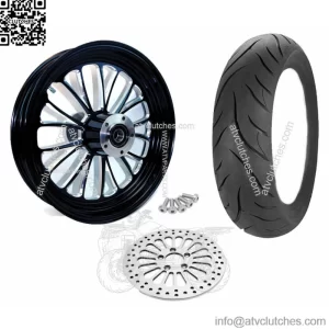Ultima Manhattan Black Billet 16 x 3.5 Rear Wheel BW Tire Rotor Package Harley (For: Harley-Davidson)