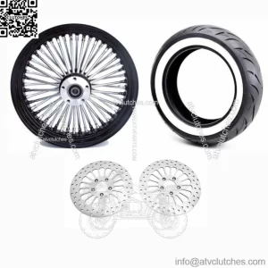 16x3.5 48 Fat King Spoke Front Wheel Black Chrome Rim Dual Disc Package Tire WW (For: Harley-Davidson)