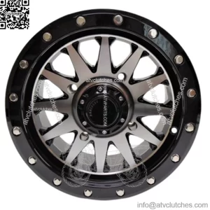 QuadBoss Wagon Wheel 14x7 4+3 Offset 4/156 Black/Machined RT-GW106147156BMA (For: Polaris)