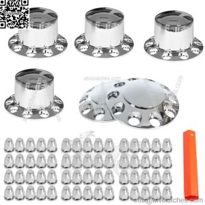 Semi Truck Hub Cover Wheel Axle Cover Chrome Center Caps w/ 33mm Lug Nut Covers
