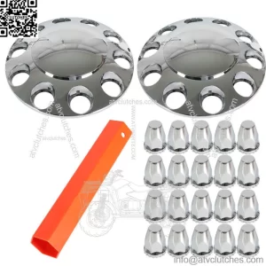 Pair Chrome Front Wheel Covers 33mm Hub Axle Semi Truck ABS Plastic Satin