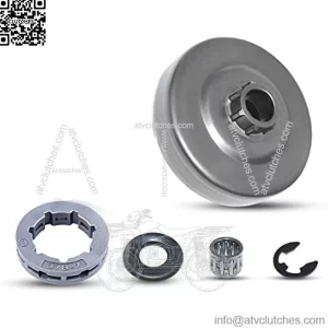 Clutch Drum Rim Sprocket Washer 3/8"7T Kit For HUSQVARNA 390 390XP 385 385XP Saw, Clutch Drum + Clutch Washer + Clutch Bearing + 3/8-7T Rim Sprocket + E-clip