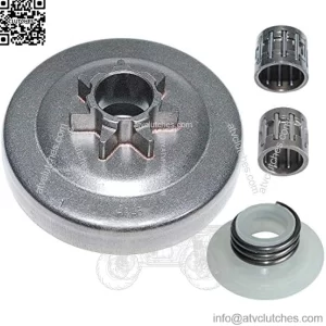 2X Clutch Drum Bearing Worm Gear Kit For Husqvarna 340 345 350 445 445E 450 450E , .325" 7T Clutch Drum, Worm Gear, Clutch Bearing, Piston Bearing