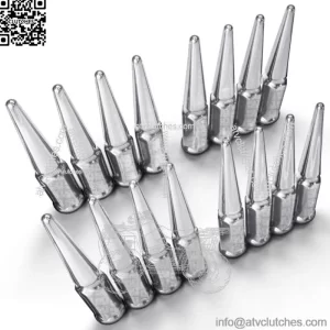 50 Caliber Racing 16pc 12x1.25mm Chrome Spike Lug Nuts for Kawasaki Teryx 4 Mule