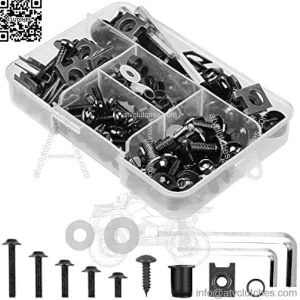 Motorcycle Fairing Bolt Kit, 177pcs M5 M6 Motorcycle Windscreen Screws, Aluminum Fasteners Fairing Bolts Nut Clips Kit, Mounting Kits Washers Nuts Screws Assortment for Sport Bikes (Black)
