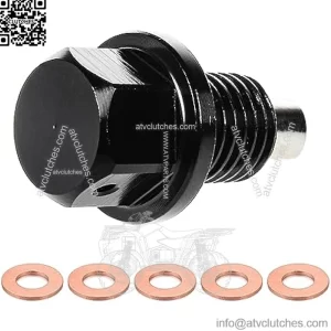 M12 x 1.75 Magnetic Aluminum Oil Drain Plug, Stainless Steel Sump Drain Nut Bolt with 5 PCS Copper Crush Washer, Universal Leak-proof Replacement for Most Cars Motorcycle Boat(Black)