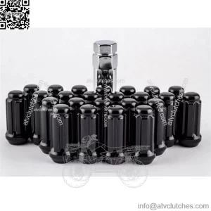 24 Piece Set Spline Lug Nuts 1.9" Black 14mm x 1.5 Lug Nuts with Key W1014STB (For: More than one vehicle)