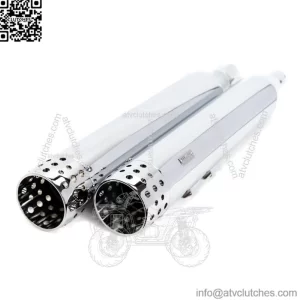 4" Chrome Swiss Cheese Slip-On Mufflers Exhaust Pipes 95-16 Harley Touring (For: Harley-Davidson)