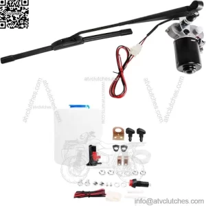 Universal 12V 110 Degree Electric UTV Windshield Wiper Motor Kit with Windshield Washer Pump Kit Fit for Polaris Ranger RZR Kawasaki Honda Pioneer Golf Cart Arm/Blade Size:15.7"/17.7"