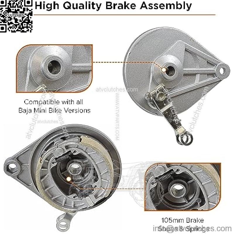 AlveyTech Brake Assembly - Replacement for the Massimo, Baja, Hensim MB165, MB200, Heat, Warrior, 196cc 6.5 Hp Engine Mini Bikes, Dirt Pit Bike, Rear Drum Kit Accessories for Gas Power Bicycle 1-Set - Image 2