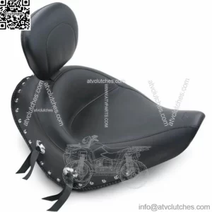 Mustang Wide Touring Chrome Studded Solo Seat w Backrest Harley Softail 200 Tire (For: Harley-Davidson)